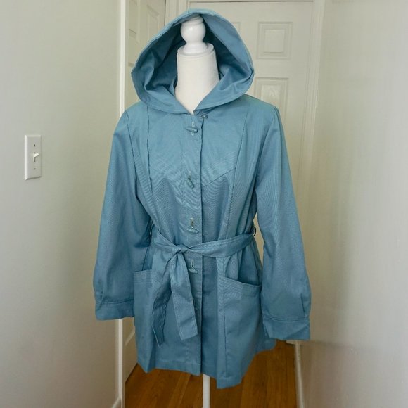 💜 VINTAGE Light Blue Hooded Long Sleeve Jacket/Coat - Picture 2 of 15